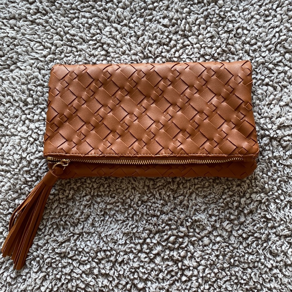 Cognac Clutch Purse, New Without Tags